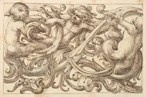 Horizontal Panel Design with Three Male Figures Interspersed between Acanthus Rinceaux