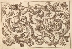 Horizontal Panel Design with Three Young Male Figures Interspersed between Acanthus Rinceaux