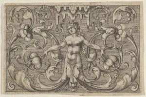 Horizontal Panel with a Female Figure with Leaves as Legs, from Varii Generis Opera Aurifabris Necessaria