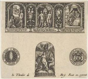 Horizontal Panel with a Thimble Design Below a Frieze with Three Scenes in Arches