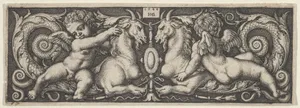 Horizontal Panel with Two Genii Riding on Two Chimeras