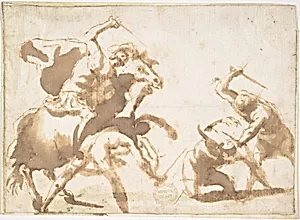 Horsemen and Three Foot Soldiers in Battle