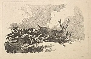 Hounds Hunting a Stag by Thomas Rowlandson|Samuel Howitt