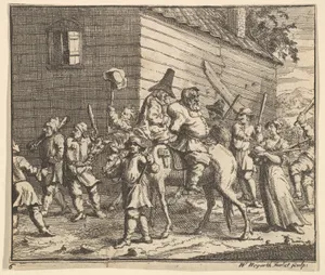 Hudibras and Ralpho Made Prisoners and Carried to the Stocks (Seventeen Small Illustrations for Samuel Butler's Hudibras, no. 6)