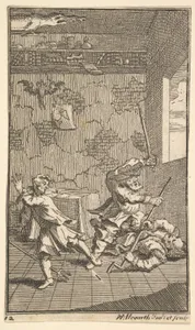 Hudibras Beating Sidrophel and Whachum (Seventeen Small Illustrations for Samuel Butler's Hudibras, no. 12)