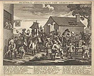 Hudibras Encounters the Skimmington (Plate 7: Illustrations to Samuel Butler's Hudibras) by William Hogarth|Henry Overton and J. Hoole|Samuel Butler