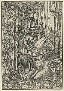 Hunter on Horseback Hunting a Wild Boar by Lucas Cranach the Elder