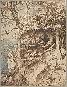 Hunters in an Outlook on a Mountain by August Leopold Venus
