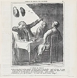 Hunters' tales, from 'Hunting sketches,' published in Le Charivari, October 29, 1864 by Aaron Martinet|Destouches|Honoré Daumier