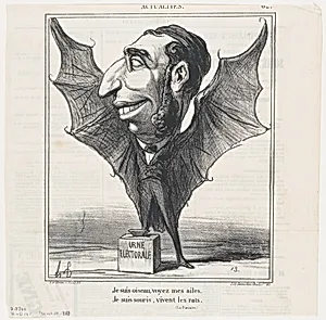 I am a bird, see my wings. I am a bat, long live the rats (La Fontaine), from 'News of the day,' published in Le Charivari, March 24, 1869 by Honoré Daumier|Aaron Martinet|Destouches