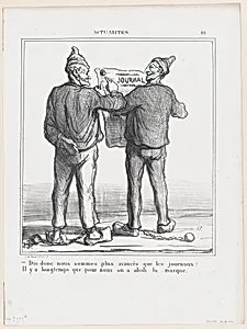 I say, we are more advanced than the newspapers…. They stopped branding our kind years ago, from 'News of the day,' published in "Le Charivari" by Arnaud de Vresse|Honoré Daumier|Walter Frères