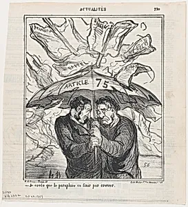 I think this umbrella is going to collapse pretty soon, from 'News of the day,' published in Le Charivari, October 23, 1869 by Honoré Daumier|Arnaud de Vresse|Walter Frères