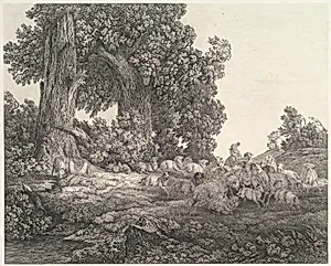 Ideal Landscape with Sleeping Shepherd and Sheep