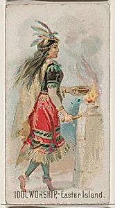 Idol Worship, Easter Island, from the Holidays series (N80) for Duke brand cigarettes by W. Duke, Sons & Co.|George S. Harris & Sons