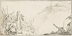 Illustration for a Book: Cardinal with Troops Facing a Fortification on a Hilltop by Giovanni Battista Tiepolo