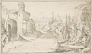 Illustration for a Book: Meeting Between Two Generals (?) before a Fortified Town by Giovanni Battista Tiepolo