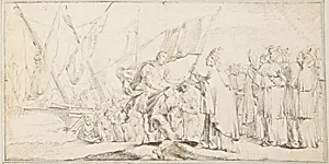 Illustration for a Book: Pope Handing a Banner to a Crusader, with Ships in the Background by Giovanni Battista Tiepolo