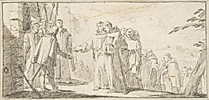 Illustration for a Book: Reception of Monks at a City Gate by Giovanni Battista Tiepolo