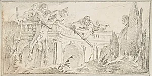 Illustration for a Book: Scene of Men Disposing of Corpse in a Garden by Giovanni Battista Tiepolo