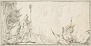 Illustration for a Book: Soldier in front of "General" Holding up a Decapitated Head on a Staff by Giovanni Battista Tiepolo