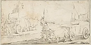 Illustration for a Book: Soldiers Driving Ox Carts with Banners by Giovanni Battista Tiepolo