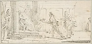 Illustration for a Book: Soldiers Offering the Decapitated Head of a Man and Keys to a General by Giovanni Battista Tiepolo