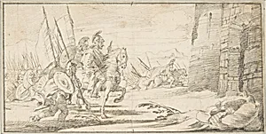 Illustration for a Book: Troops Advancing toward a City Gate by Giovanni Battista Tiepolo