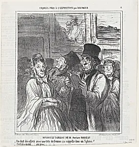 In front of Mr. Gustave Moreau's paintings, from 'Exhibition sketches,' published in Le Charivari, June 3, 1864 by Destouches|Aaron Martinet|Honoré Daumier