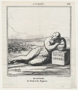 In Spain: the giant and the pygmies, from 'News of the day,' published in Le Charivari, December 9, 1868