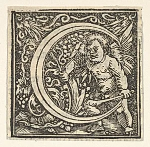 Initial letter C with putto