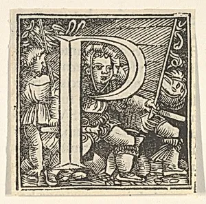 Initial letter P with children