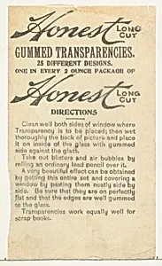 Instruction insert from the Transparencies series (N137) issued by W. Duke, Sons & Co. to promote Honest Long Cut Tobacco by W. Duke, Sons & Co.