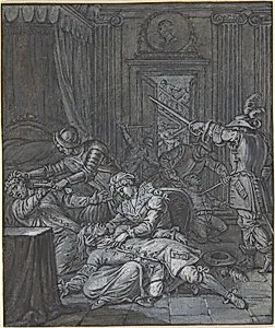 Interior scene with soldiers pillaging