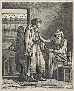 Isaac Blessing Jacob, from "Dalziels' Bible Gallery"