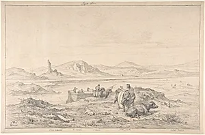 Italian Landscape with the Tiber River and Men with Cattle and a Boat by Friedrich Preller the Elder