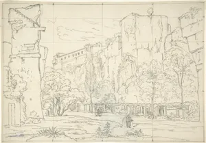 Italian View: A Pathway and Arbor at the Base of Cliffs