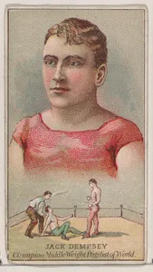 Jack Dempsey, Champion Middle Weight Pugilist, from the Champions of Games and Sports series (N184, Type 2) issued by W.S. Kimball & Co.
