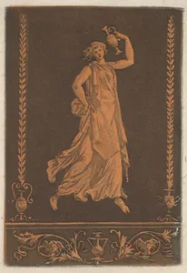 Jeune femme drapée, marchant de gauche à droit, portant un vase de métal (Young draped woman, walking from left to right, carrying a metal vase in the style of red-figure vase painting), most likely from Recueil de Différentes Compositions Frises et Ornements dessinées et gravées à la manière du lavis par La Grenée le Juene Se trouve chez l'Auteur, au Louvre et chez Basan, rue et Hôtel Serpente A Paris, in an album containing Recueil de Compositions par Lagrenée Le Jeune (Collection of Compositions by Lagrenée the Younger)