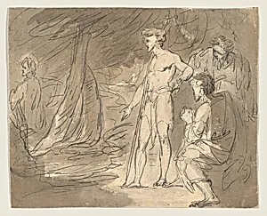 John the Baptist and Two Men, with Christ