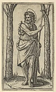 John the Baptist holding a staff, from "Piccoli Santi" (Small Saints) by Marcantonio Raimondi