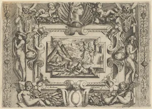 Judith and maidservant with the head of Holofernes, set within an elaborate frame