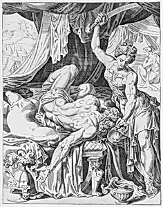 Judith Slaying Holofernes, from The Power of Women, plate 5 by Maarten van Heemskerck|Dirck Volckertsz Coornhert
