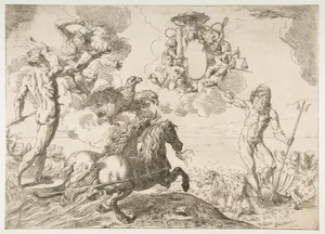 Jupiter, Neptune, and Pluto offering their crowns to the arms of Cardinal Borghese