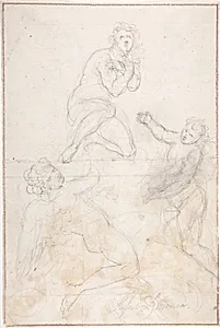 Kneeling Female Nude and Two Studies of Angels