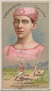 L.E. Myers, Champon Runner of the World, from the Champions of Games and Sports series (N184, Type 1) issued by W.S. Kimball & Co.