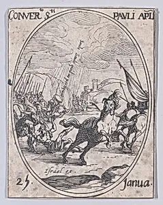 La Conversion de S. Paul (The Conversion of St. Paul), January 25th, from "Les Images De Tous Les Saincts et Saintes de L'Année" (Images of All of the Saints and Feast Days of the Year) by Jacques Callot|Israël Henriet