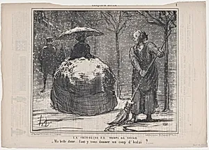 La crinoline en temps de neige, from Croquis d'Hiver, published in Le Charivari, November 13, 1858 by Aaron Martinet|Honoré Daumier|Destouches