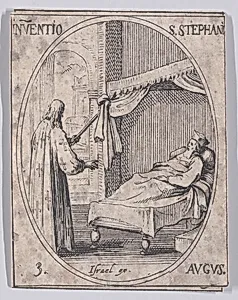 La Découverte du Corps de Saint Etienne (The Discovery of the Relics of St. Stephen), August 3rd, from "Les Images De Tous Les Saincts et Saintes de L'Année" (Images of All of the Saints and Religious Events of the Year) by Jacques Callot|Israël Henriet