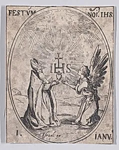 La Fête du Nom de Jésus (The Feast of the Name of Jesus), January 1st, from "Les Images De Tous Les Saincts et Saintes de L'Année" (Images of All of the Saints and Feast Days of the Year) by Jacques Callot|Israël Henriet
