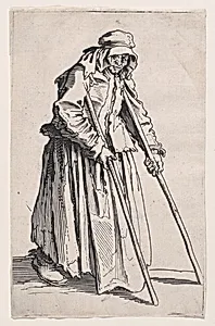 La Mendiante aux Béquilles (The Female Beggar with Crutches), from Les Gueux suite appelée aussi Les Mendiants, Les Baroni, ou Les Barons (The Beggars, also called the Barons) by Jacques Callot